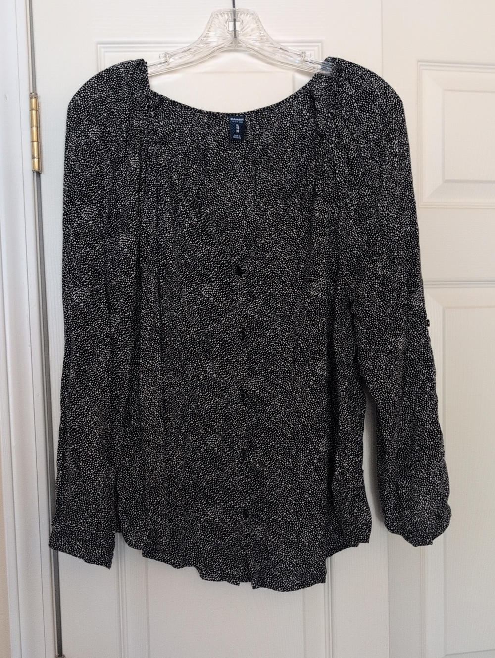 Women's Black and White Dotted Long-Sleeve Blouse